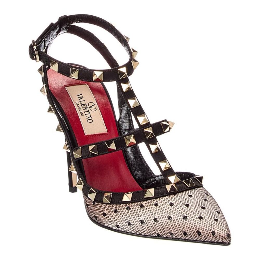 Valentino Rockstud Caged 100 Mesh & Leather Pump, Black
